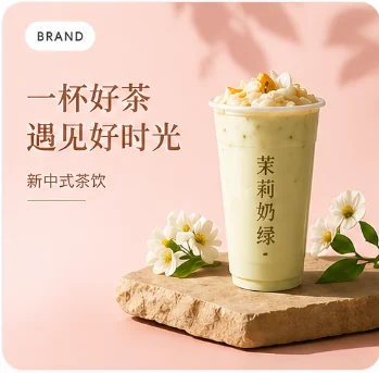 ChatGPT Images 2.0 生成的品牌海报：一杯好茶 遇见好时光 新中式茶饮